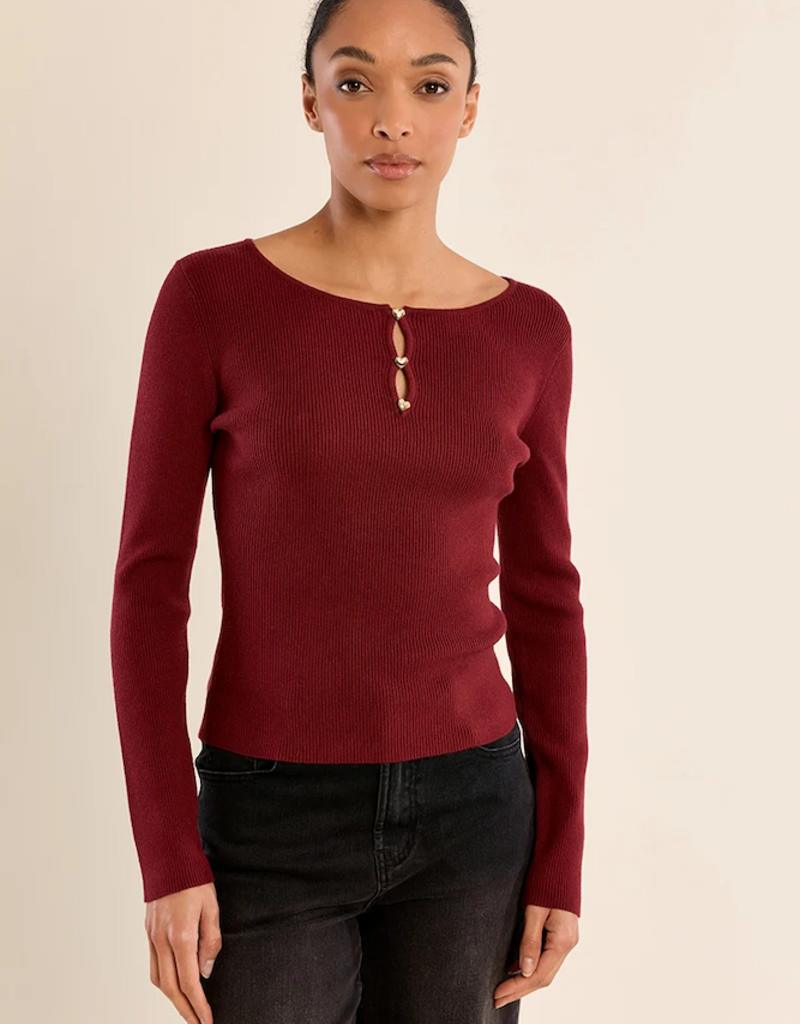Molly Bracken Kayia Heart Button Knit Top