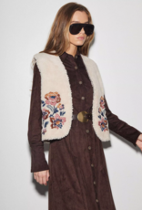 Louizon Yozza Embroidered Sherpa Vest in Ecru Cream