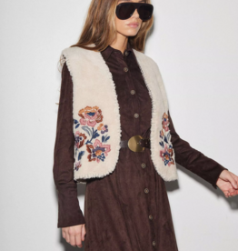 Louizon Yozza Embroidered Sherpa Vest in Ecru Cream