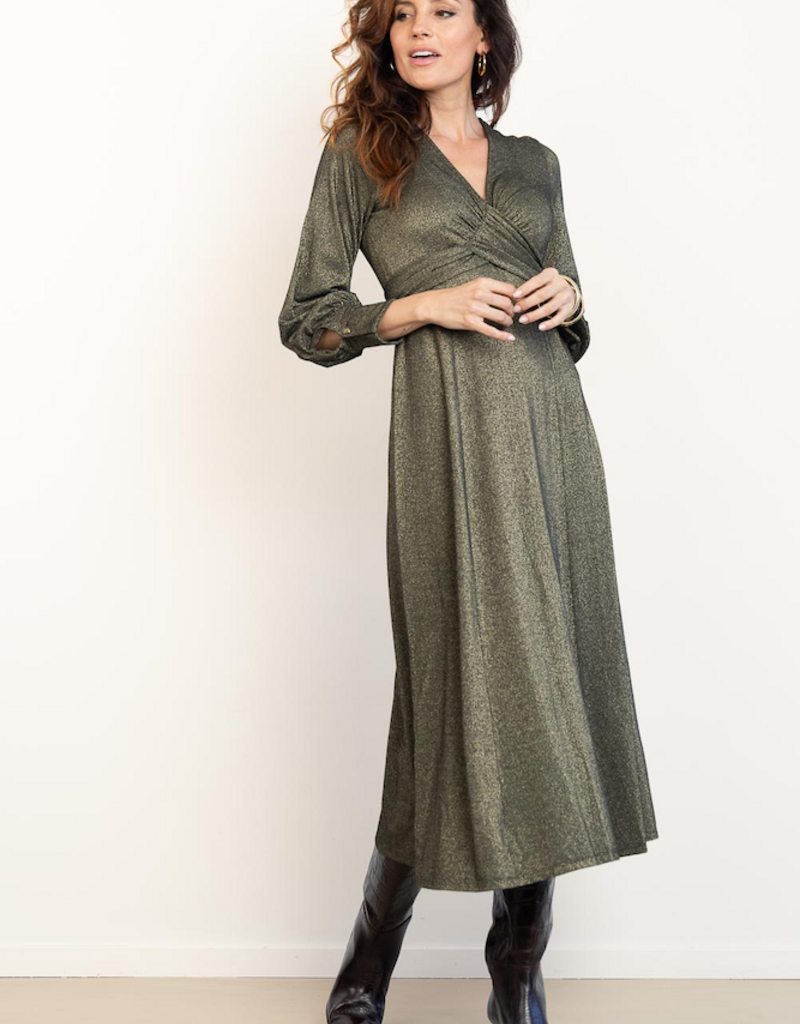 Louizon Ethan Metallic Long Sleeve Maxi Dress