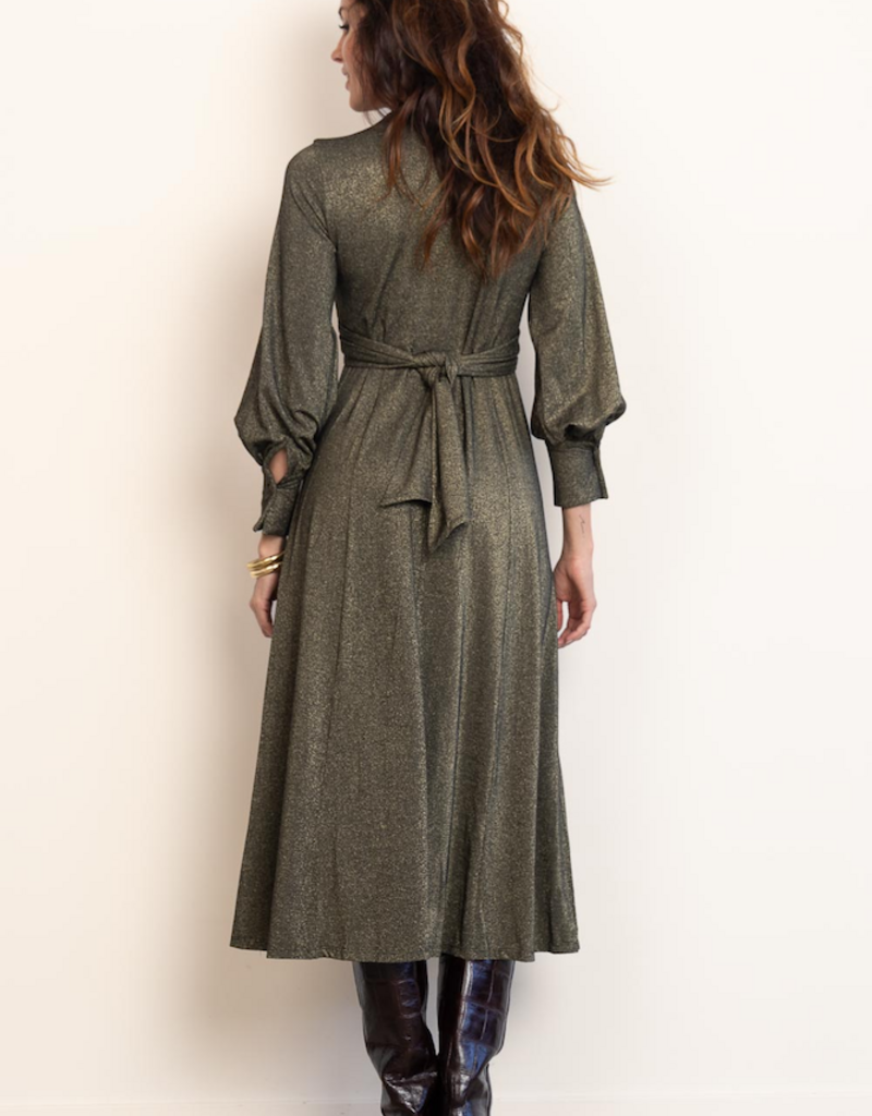 Louizon Ethan Metallic Long Sleeve Maxi Dress