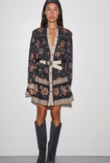 Louizon Enwood Flower Print Long Sleeve Dress in Navy
