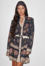 Louizon Enwood Flower Print Long Sleeve Dress in Navy