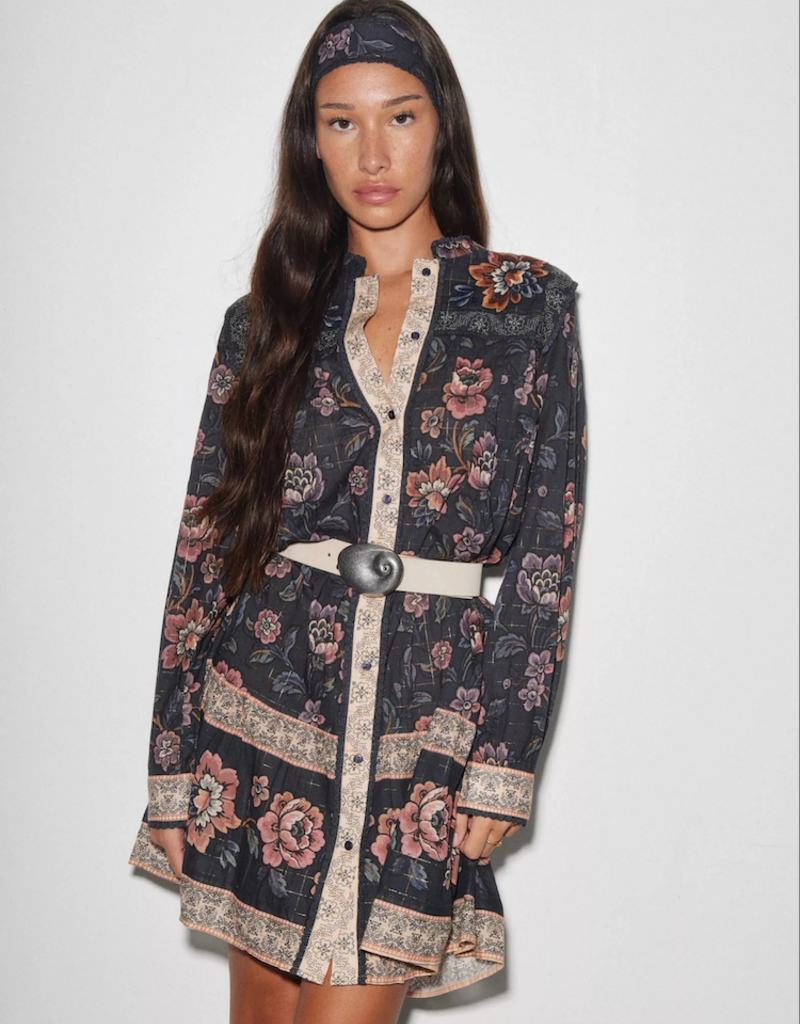 Louizon Enwood Flower Print Long Sleeve Dress in Navy