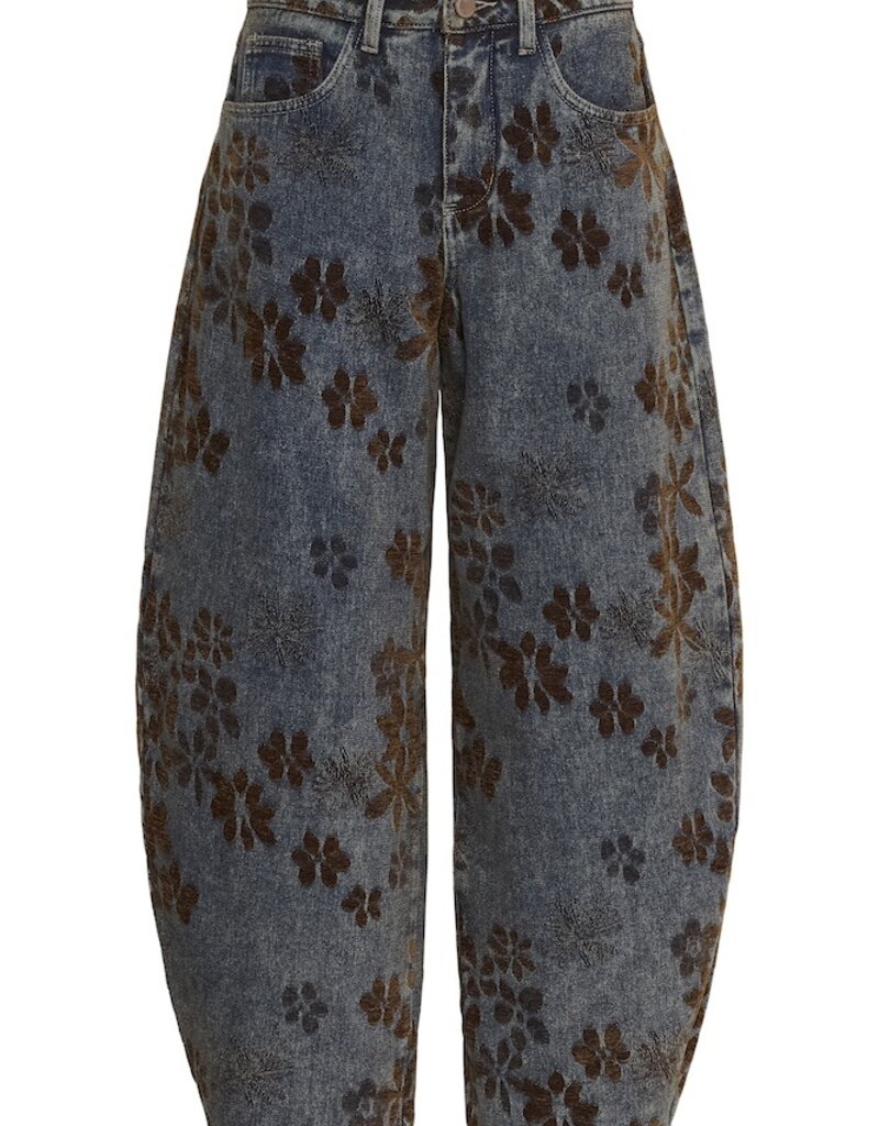 Cream Ramona Floral Barrel Jean in Dark Wash