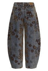 Cream Ramona Floral Barrel Jean in Dark Wash