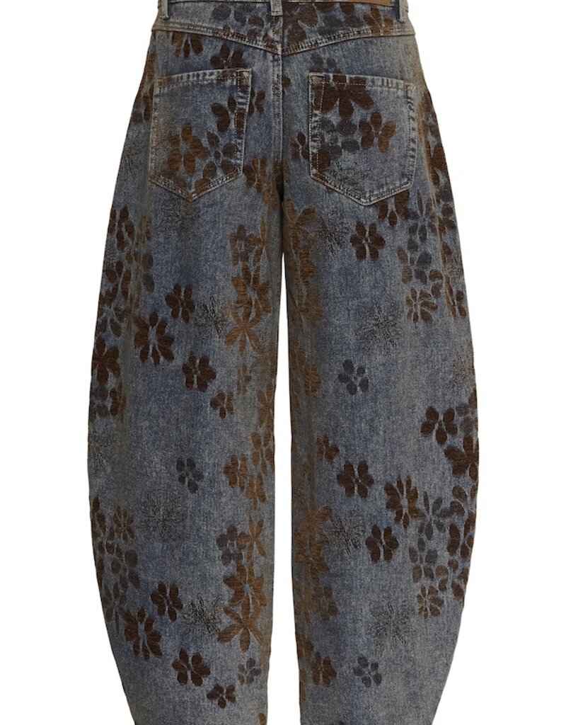 Cream Ramona Floral Barrel Jean in Dark Wash