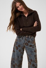 Cream Ramona Floral Barrel Jean in Dark Wash