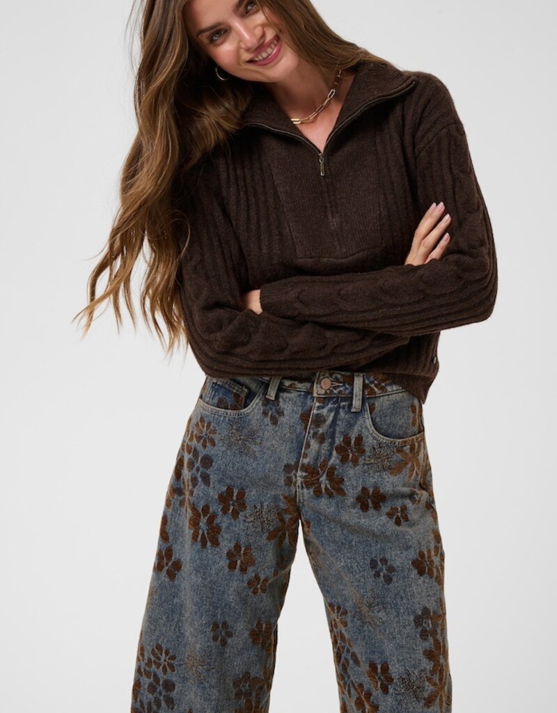 Cream Ramona Floral Barrel Jean in Dark Wash