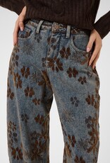 Cream Ramona Floral Barrel Jean in Dark Wash