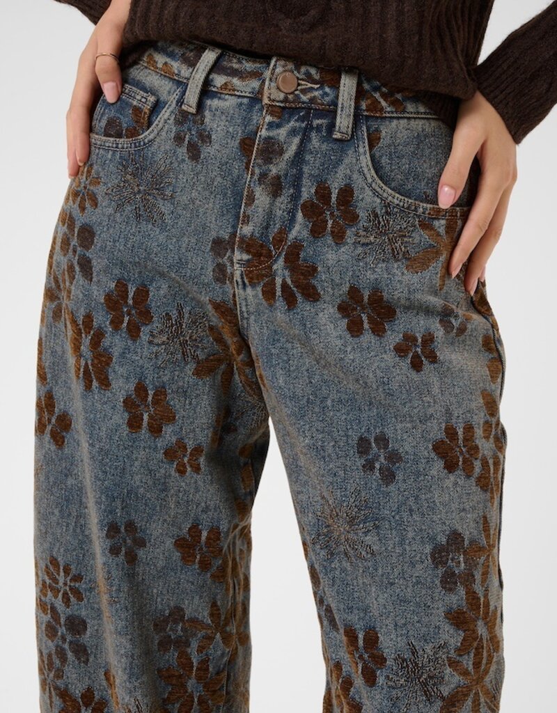 Cream Ramona Floral Barrel Jean in Dark Wash