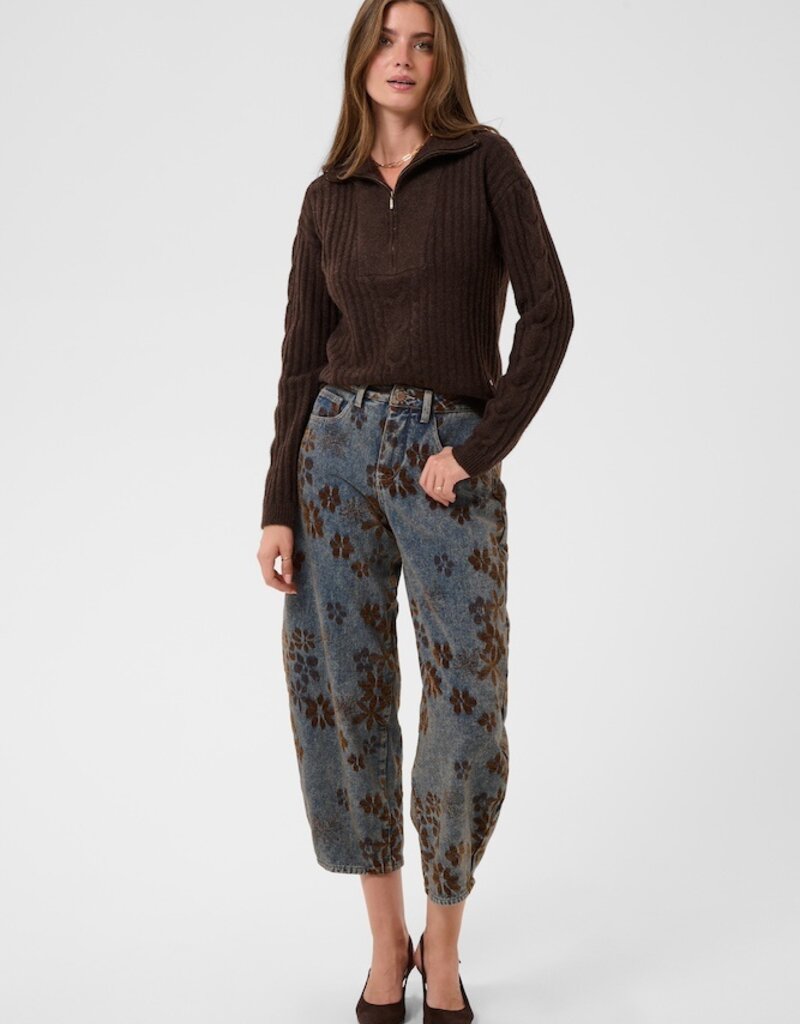 Cream Ramona Floral Barrel Jean in Dark Wash