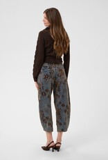 Cream Ramona Floral Barrel Jean in Dark Wash