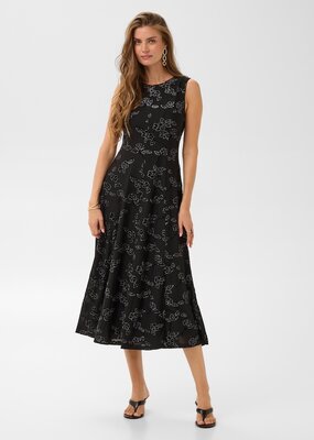 Cream Lilith Midi Dress With Flower Detail in Black