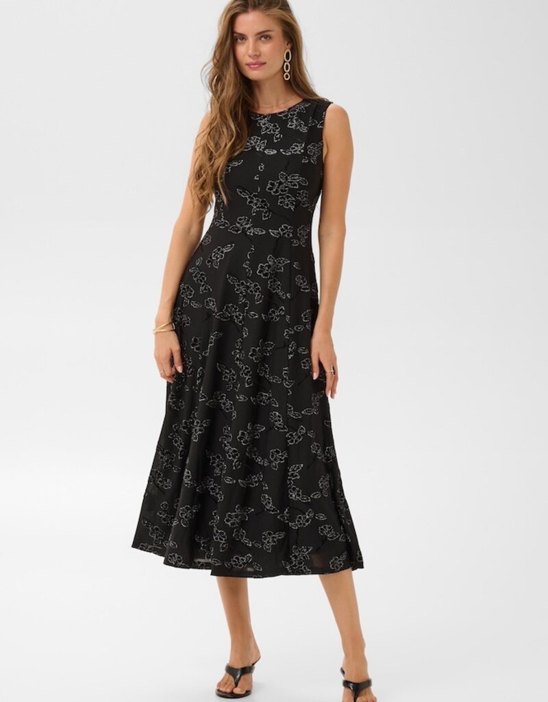 Cream Lilith Midi Dress With Flower Detail in Black