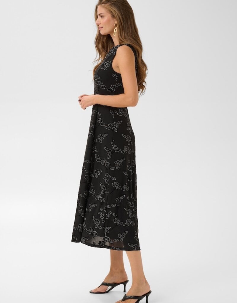 Cream Lilith Midi Dress With Flower Detail in Black