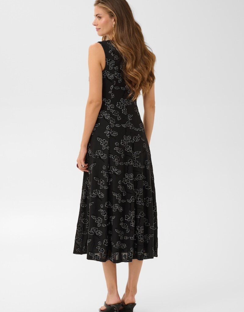 Cream Lilith Midi Dress With Flower Detail in Black