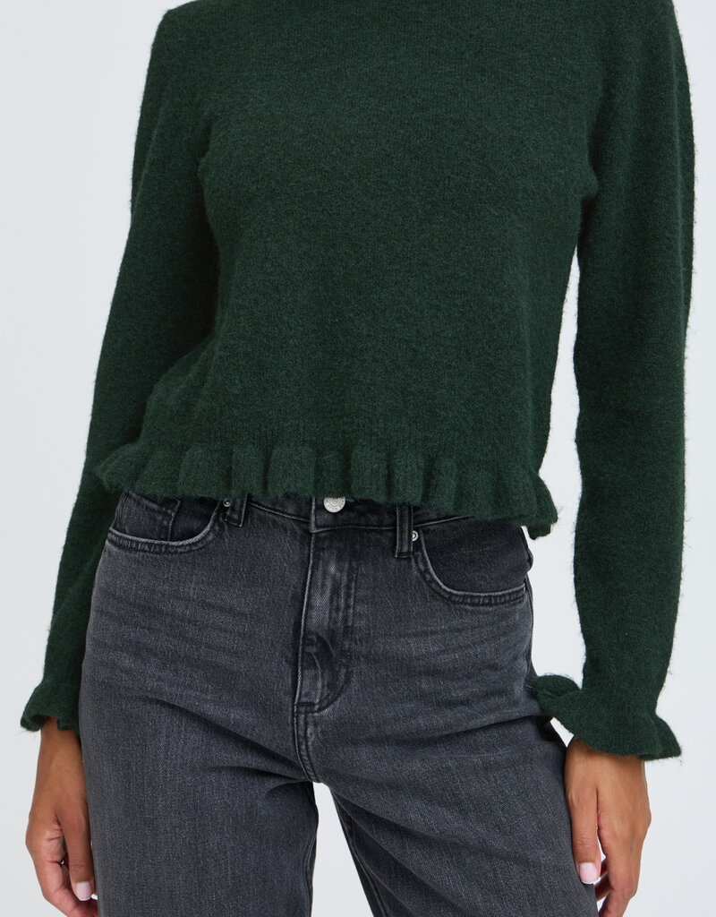 B.Young Omea Long Sleeve Knit With Frills in Scarab Green