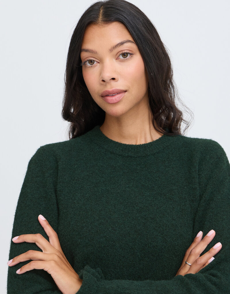 B.Young Omea Long Sleeve Knit With Frills in Scarab Green