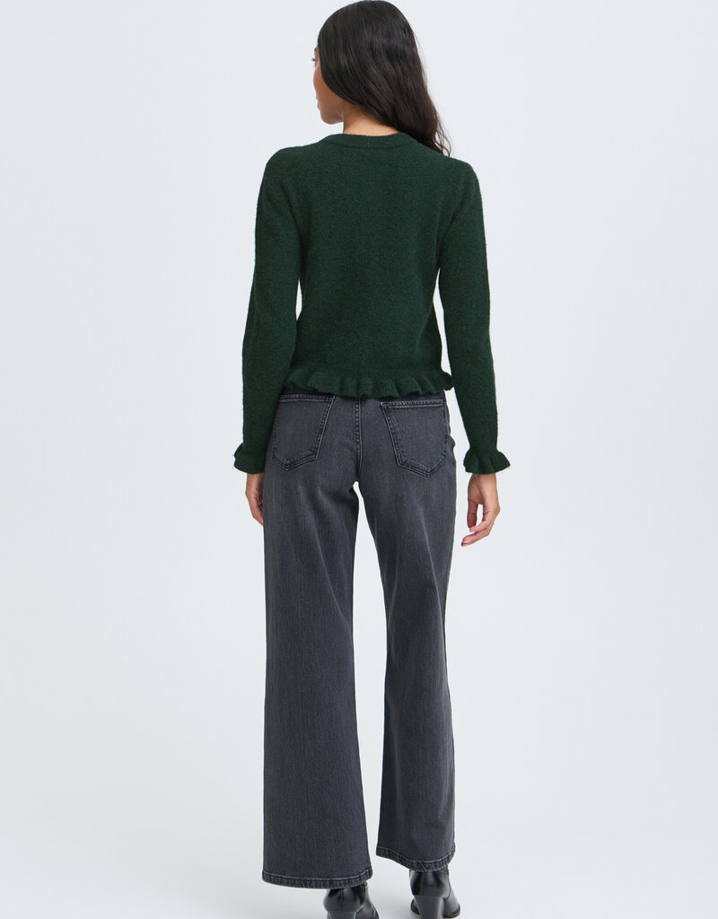 B.Young Omea Long Sleeve Knit With Frills in Scarab Green