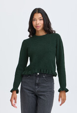 B.Young Omea Long Sleeve Knit With Frills in Scarab Green