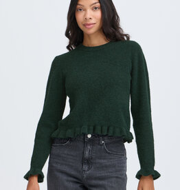 B.Young Omea Long Sleeve Knit With Frills in Scarab Green