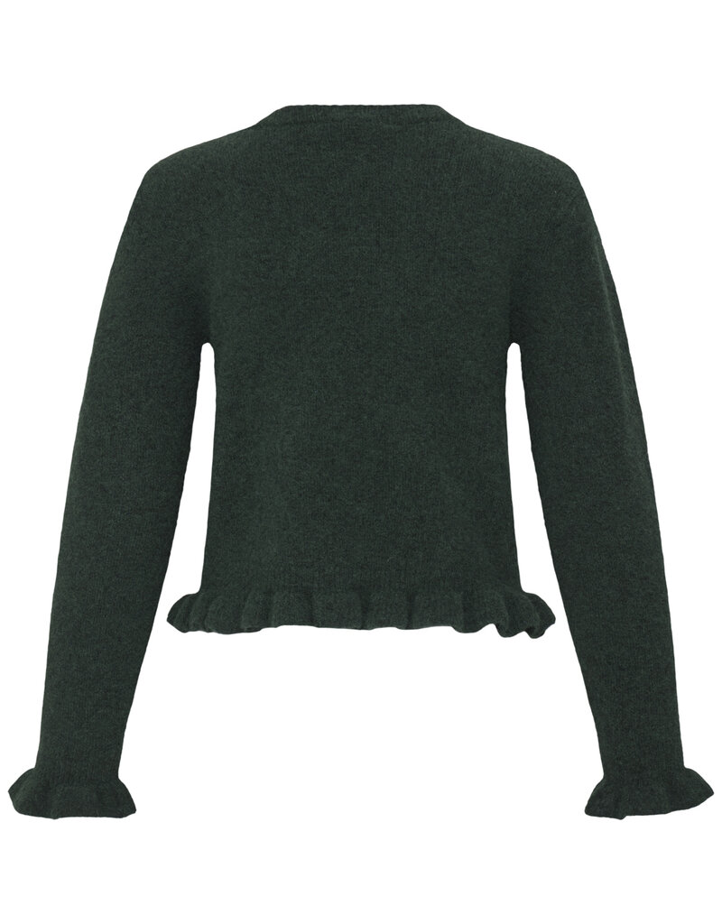 B.Young Omea Long Sleeve Knit With Frills in Scarab Green