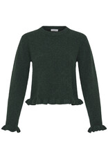 B.Young Omea Long Sleeve Knit With Frills in Scarab Green