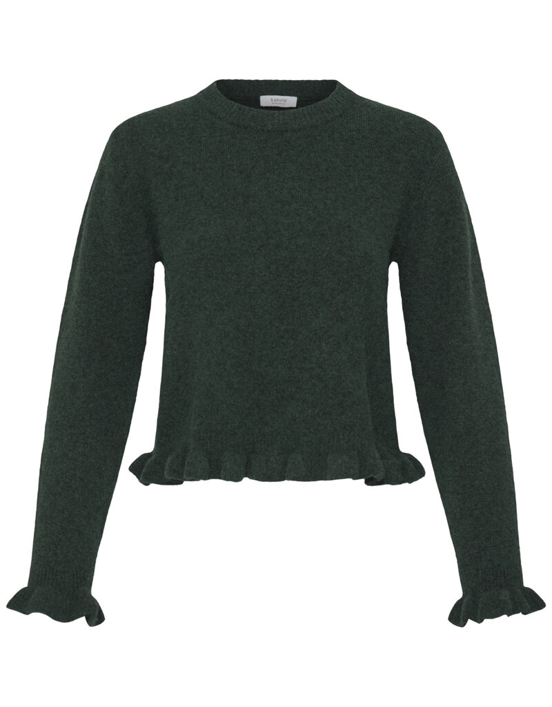 B.Young Omea Long Sleeve Knit With Frills in Scarab Green