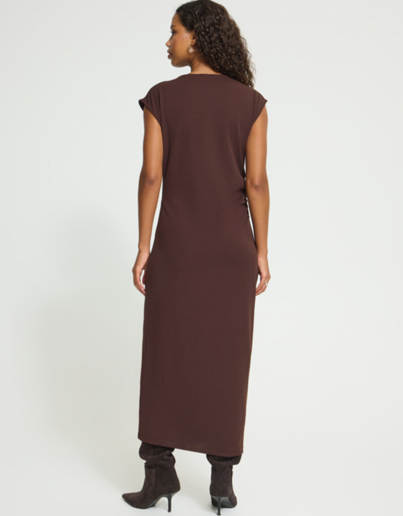 ICHI Katine High Neck Midi Dress in Fudge Brown