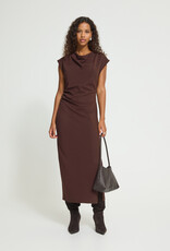ICHI Katine High Neck Midi Dress in Fudge Brown