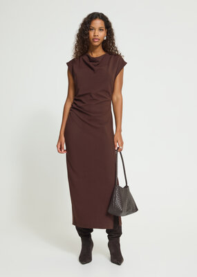 ICHI Katine High Neck Midi Dress in Fudge Brown