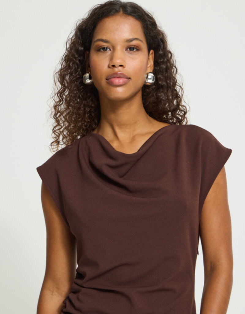 ICHI Katine High Neck Midi Dress in Fudge Brown