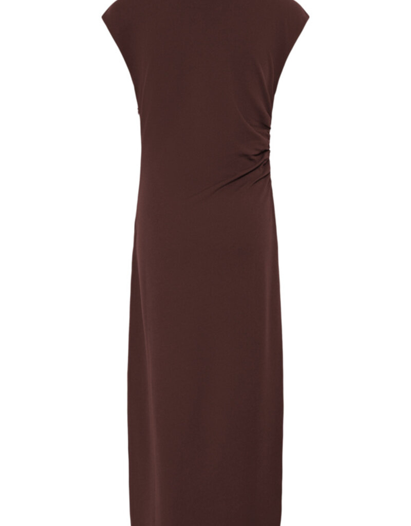 ICHI Katine High Neck Midi Dress in Fudge Brown