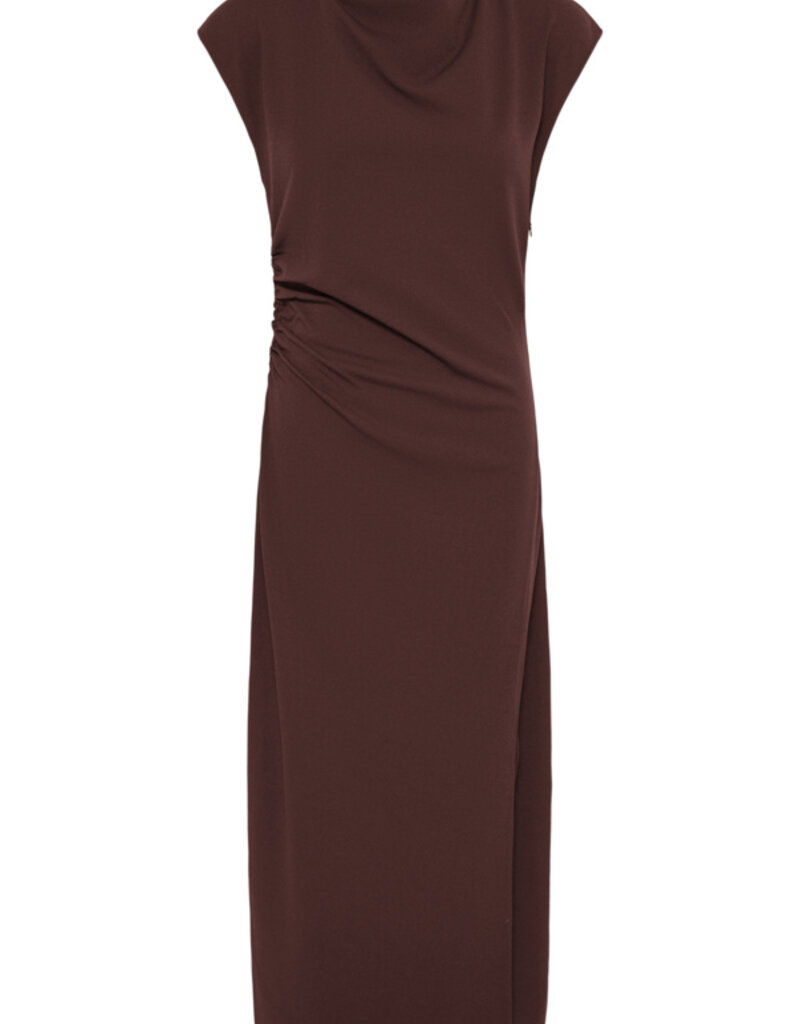 ICHI Katine High Neck Midi Dress in Fudge Brown
