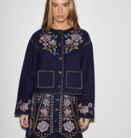Louizon Fageo Navy Embroidered Skirt