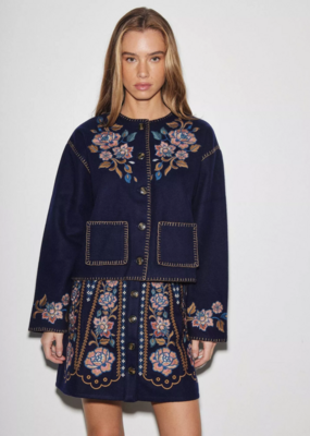 Louizon Fageo Navy Embroidered Skirt