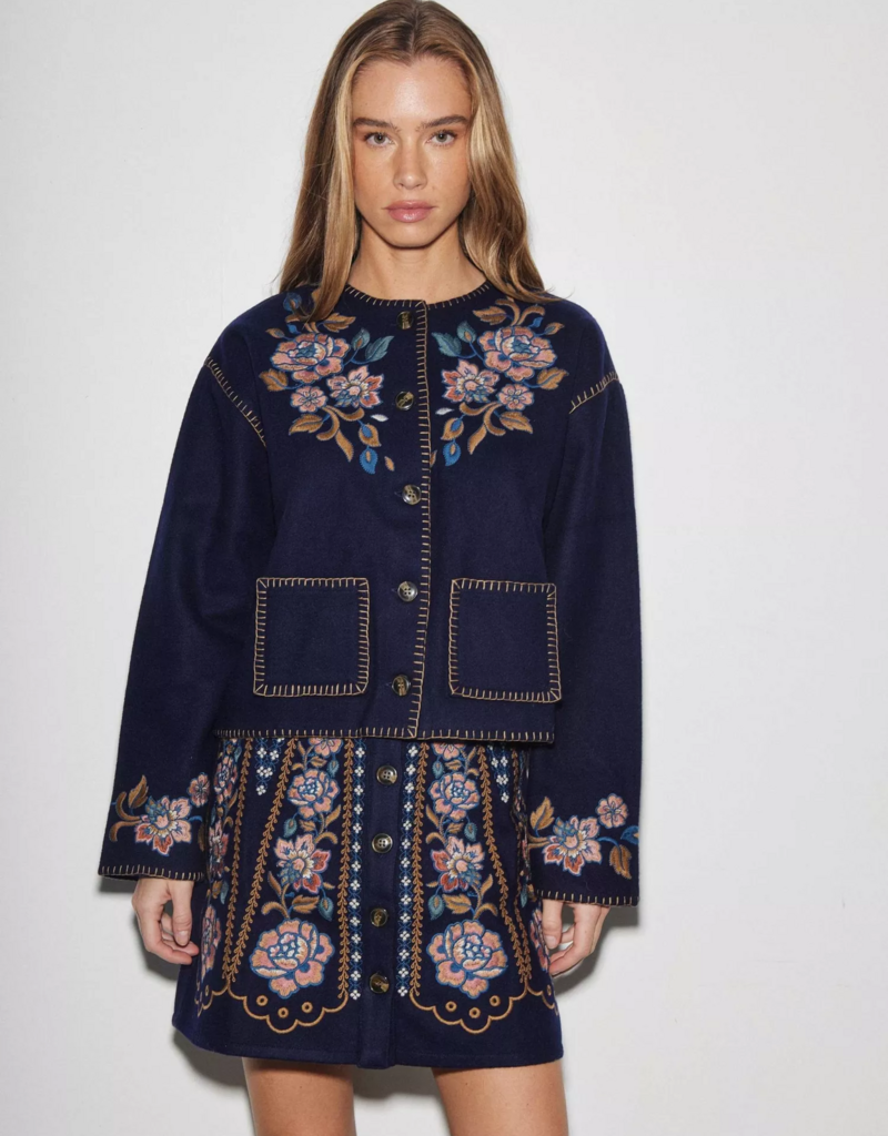 Louizon Fageo Navy Embroidered Skirt