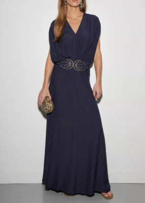 Louizon Cercy Maxi Dress With Art Deco in Navy