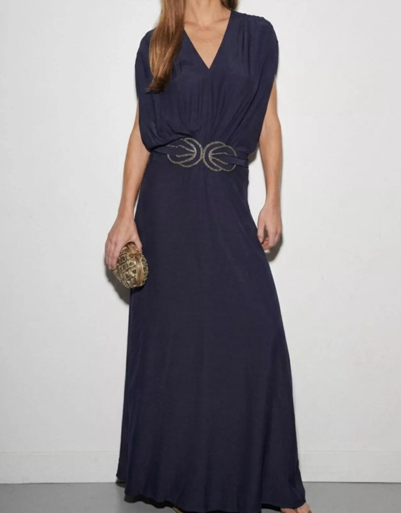 Louizon Cercy Maxi Dress With Art Deco in Navy