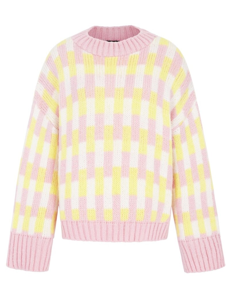 Cara and the Sky Charlotte Geometric Pattern Wide Sleeve Knit Jumper in Pink