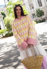 Cara and the Sky Charlotte Geometric Pattern Wide Sleeve Knit Jumper in Pink