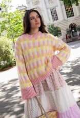 Cara and the Sky Charlotte Geometric Pattern Wide Sleeve Knit Jumper in Pink