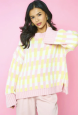 Cara and the Sky Charlotte Geometric Pattern Wide Sleeve Knit Jumper in Pink