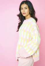 Cara and the Sky Charlotte Geometric Pattern Wide Sleeve Knit Jumper in Pink
