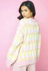 Cara and the Sky Charlotte Geometric Pattern Wide Sleeve Knit Jumper in Pink