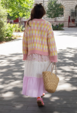 Cara and the Sky Charlotte Geometric Pattern Wide Sleeve Knit Jumper in Pink