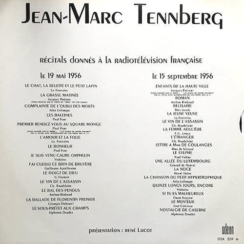 Jean-Marc Tennberg - Récitals Donnés À La Radiotélévision Française (2LP) [USED]