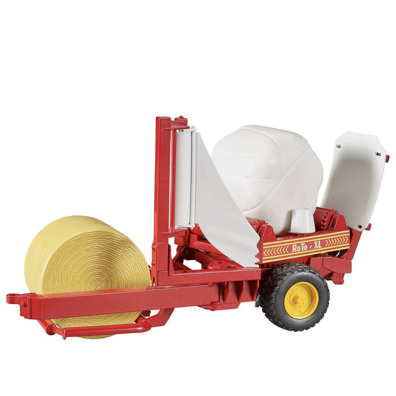 BRUDER BALE WRAPPER WITH YELLOW AND BLACK ROUND BALES