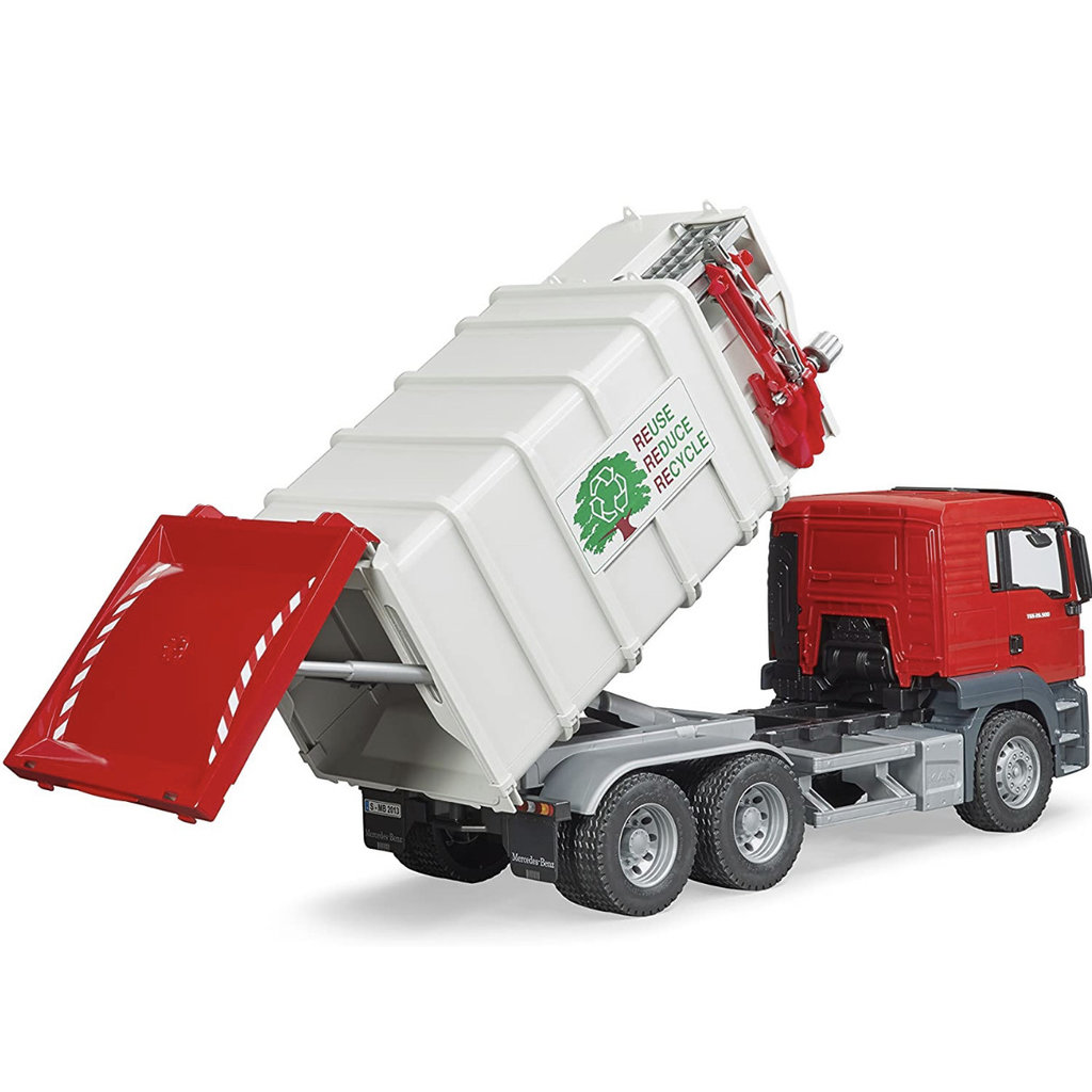 BRUDER MAN TGS SIDE LOADING GARBAGE TRUCK